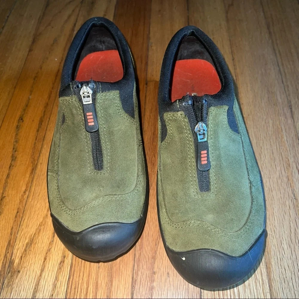 Lands End Olive Green Suede Zip Up Shoe Moccasin